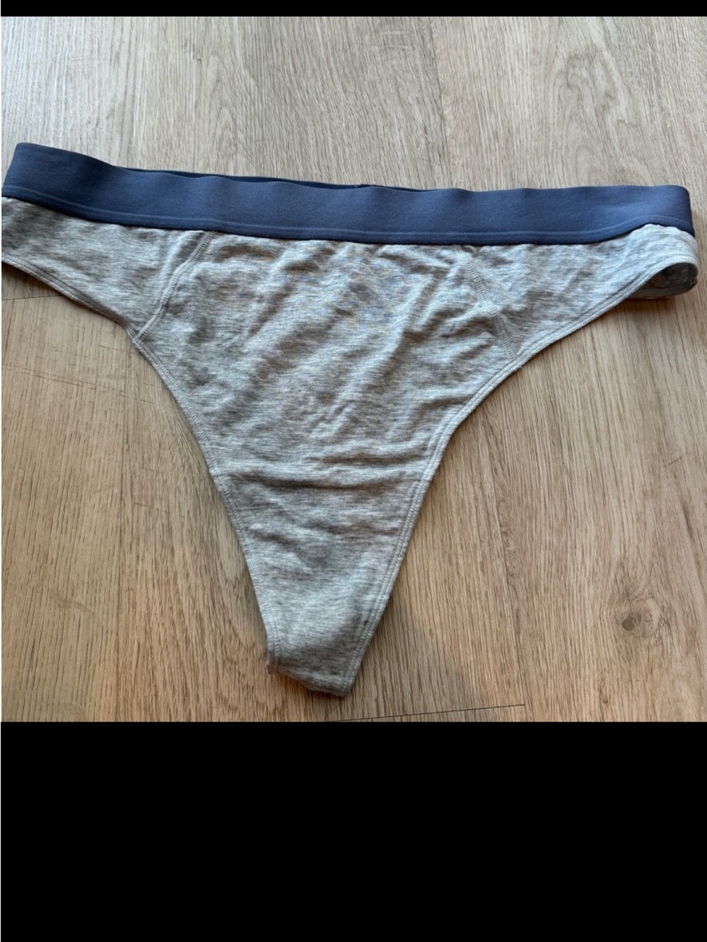 Gray Cotton Thong with Navy Waistband